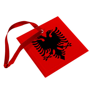 Albanian Flag, Christmas ornament, glass square ornament 9x9cm