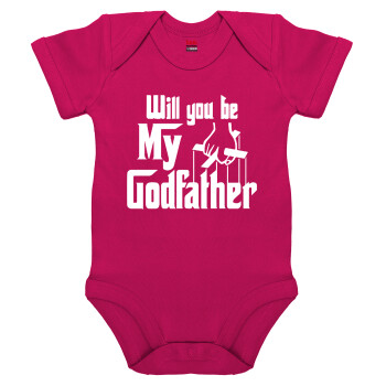 Will You Be My Godfather, Βρεφικό φορμάκι μωρού, 0-18 μηνών, ΡΟΖ, 100% Organic Cotton, κοντομάνικο