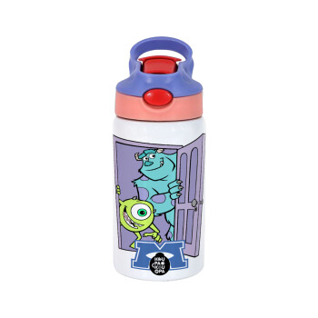 Monster inc, Children's hot water bottle, stainless steel, with safety straw, pink/purple (350ml)