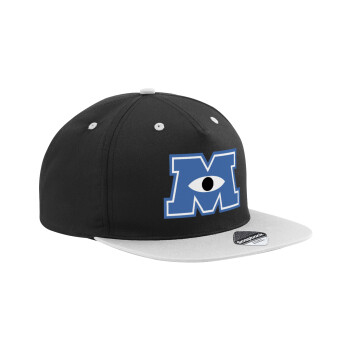 Monster inc, Adult Flat Snapback Hat Black/Grey, (100% COTTON TWILL, ADULT, UNISEX, ONE SIZE)