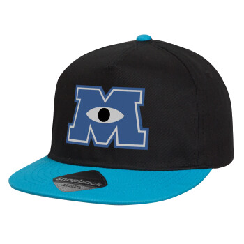 Monster inc, Child's Flat Snapback Hat, Black/Blue (100% COTTON, CHILD, UNISEX, ONE SIZE)