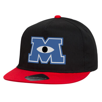 Monster inc, Children's Flat Snapback Hat, Black/Red (100% COTTON, CHILDREN'S, UNISEX, ONE SIZE)