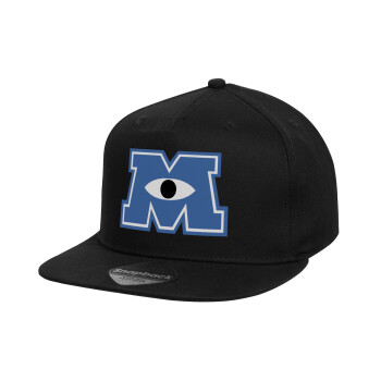 Monster inc, Καπέλο παιδικό Flat Snapback, Μαύρο (100% ΒΑΜΒΑΚΕΡΟ, ΠΑΙΔΙΚΟ, UNISEX, ONE SIZE)