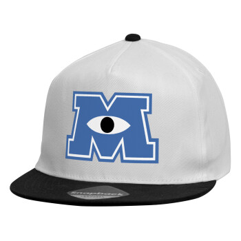 Monster inc, Child's Flat Snapback Hat, White (100% COTTON, CHILDREN'S, UNISEX, ONE SIZE)