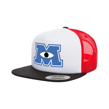 Monster inc, Adult Foam Flat Snapback with Mesh Black-White-Red (POLYESTER, ADULT, UNISEX, ONE SIZE)