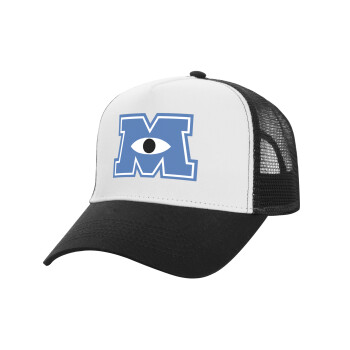 Monster inc, Adult Structured Trucker Hat, with Mesh, WHITE/BLACK (100% COTTON, ADULT, UNISEX, ONE SIZE)