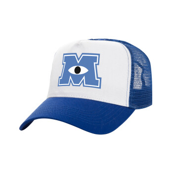 Monster inc, Adult Structured Trucker Hat, with Mesh, WHITE/BLUE (100% COTTON, ADULT, UNISEX, ONE SIZE)