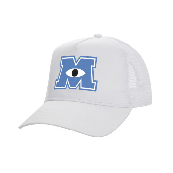 Monster inc, Structured Trucker Adult Hat, with Mesh, WHITE (100% COTTON, ADULT, UNISEX, ONE SIZE)