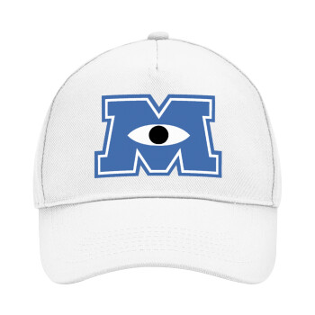 Monster inc, Adult Baseball Cap, Drill, White (100% COTTON, ADULT, UNISEX, ONE SIZE)