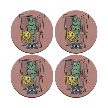 Monster inc, ΣΕΤ x4 Σουβέρ ξύλινα στρογγυλά plywood (9cm)