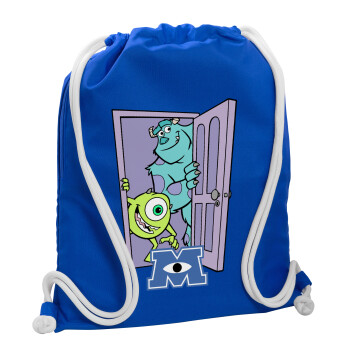 Monster inc, Backpack pouch GYMBAG Blue, with pocket (40x48cm) & thick cords