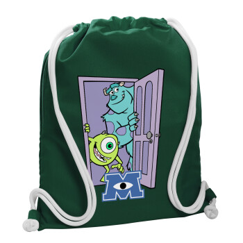 Monster inc, Backpack pouch GYMBAG BOTTLE GREEN, with pocket (40x48cm) & thick white cords