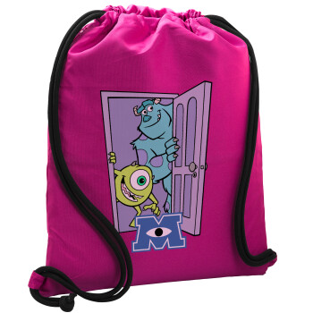 Monster inc, Backpack pouch GYMBAG Fuchsia, with pocket (40x48cm) & thick cords