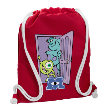 Monster inc, Backpack pouch GYMBAG Red, with pocket (40x48cm) & thick cords