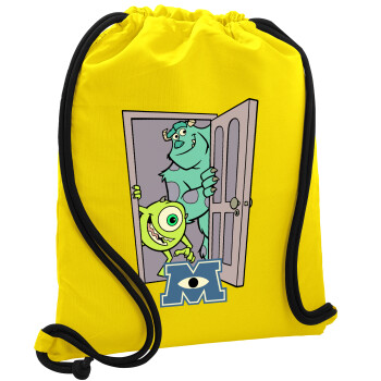 Monster inc, Backpack pouch GYMBAG Yellow, with pocket (40x48cm) & thick cords