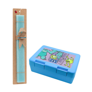 Monster inc, Easter Set, children's snack container BLUE & Easter aromatic flat candle (30cm) (TURQUOISE)