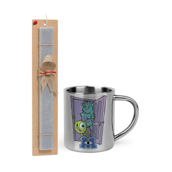 Monster inc, Easter Set, metallic thermal cup (300ml) & Easter aromatic flat candle (30cm) (GRAY)