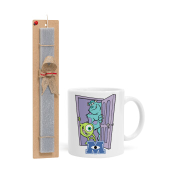 Monster inc, Easter Set, Ceramic Cup (330ml) & Easter aromatic flat candle (30cm) (GRAY)