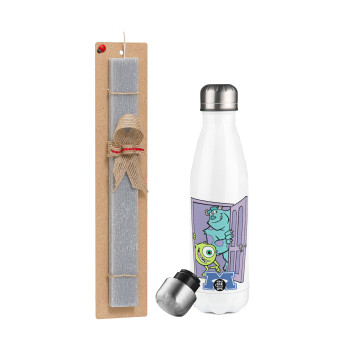 Monster inc, Easter candle, metallic white thermos bottle (500ml) & aromatic flat candle (30cm) (GRAY)