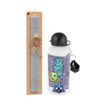 Monster inc, Easter Set, metallic aluminum water bottle (500ml) & aromatic flat Easter candle (30cm) (GRAY)