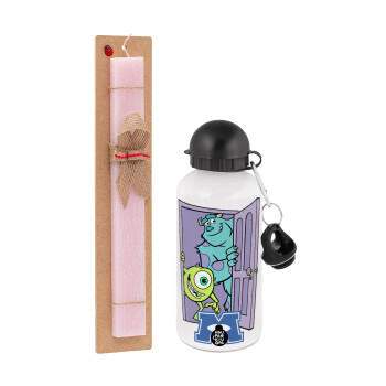 Monster inc, Easter Set, metallic aluminum bottle (500ml) & aromatic flat Easter candle (30cm) (PINK)