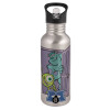 Water bottle Silver with straw, stainless steel 600ml