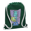 Backpack pouch GYMBAG BOTTLE GREEN, with pocket (40x48cm) & thick white cords