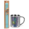 Easter Set, metallic thermal cup (300ml) & aromatic flat Easter candle (30cm) (TURQUOISE)