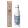 Easter Set, metallic stainless thermos bottle (500ml) & scented flat Easter candle (30cm) (GRAY)