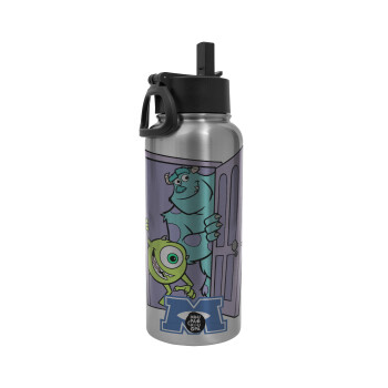 Monster inc, Metal mug thermo Silver with Straw and Spout Lid (Stainless steel), double wall, 950ml