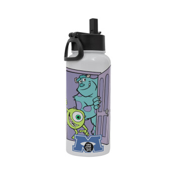 Monster inc, Metal mug thermo White with Straw and Spout Lid (Stainless steel), double wall, 950ml