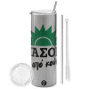 Eco friendly stainless steel Silver tumbler 600ml, with metal straw & cleaning brush