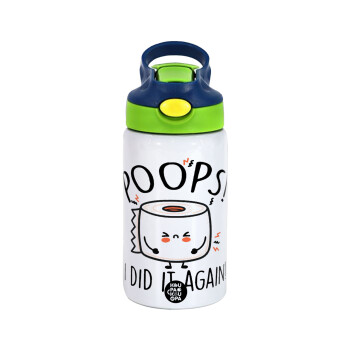 Poops!...I Did It Again, Children's hot water bottle, stainless steel, with safety straw, green, blue (350ml)