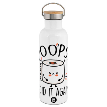 Poops!...I Did It Again, Stainless steel White with wooden lid (bamboo), double wall, 750ml