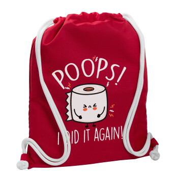 Poops!...I Did It Again, Backpack pouch GYMBAG Red, with pocket (40x48cm) & thick cords