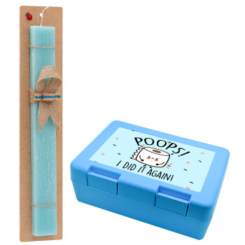 Poops!...I Did It Again, Easter Set, children's snack container BLUE & Easter aromatic flat candle (30cm) (TURQUOISE)