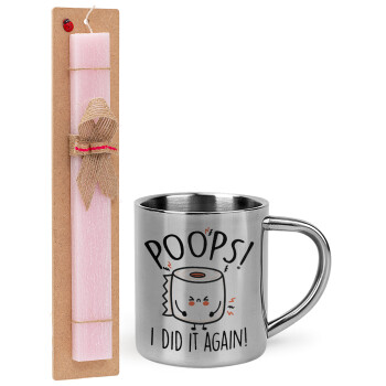 Poops!...I Did It Again, Easter Set, metallic thermal cup (300ml) & aromatic flat Easter candle (30cm) (PINK)