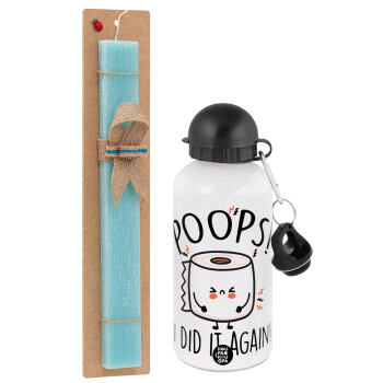 Poops!...I Did It Again, Easter Set, metallic aluminum water bottle (500ml) & scented flat candle (30cm) (TURQUOISE)