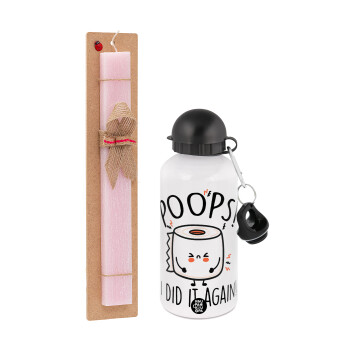 Poops!...I Did It Again, Easter Set, metallic aluminum bottle (500ml) & aromatic flat Easter candle (30cm) (PINK)