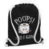 Backpack pouch GYMBAG Black, with pocket (40x48cm) & thick white cords