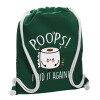 Backpack pouch GYMBAG BOTTLE GREEN, with pocket (40x48cm) & thick white cords