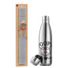 Easter Set, metallic stainless thermos flask (500ml) & scented flat Easter candle (30cm) (GRAY)