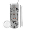 Tumbler stainless steel Silver 600ml, with metal straw & cleaning brush