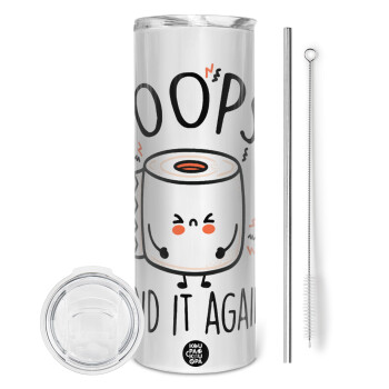 Poops!...I Did It Again, Eco friendly ποτήρι θερμό (tumbler) από ανοξείδωτο ατσάλι 600ml, με μεταλλικό καλαμάκι & βούρτσα καθαρισμού