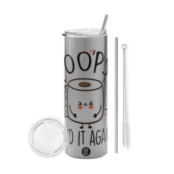 Poops!...I Did It Again, Eco friendly stainless steel Silver tumbler 600ml, with metal straw & cleaning brush