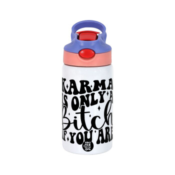 Karma is Only A Bitch if You Are, Children's hot water bottle, stainless steel, with safety straw, pink/purple (350ml)