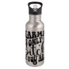 Water bottle Silver with straw, stainless steel 600ml