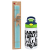 Easter Set, Children's thermal stainless steel bottle with safety straw, green/blue (350ml) & aromatic flat Easter candle (30cm) (TURQUOISE)