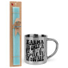 Easter Set, metallic thermal cup (300ml) & aromatic flat Easter candle (30cm) (TURQUOISE)