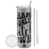 Eco friendly stainless steel Silver tumbler 600ml, with metal straw & cleaning brush